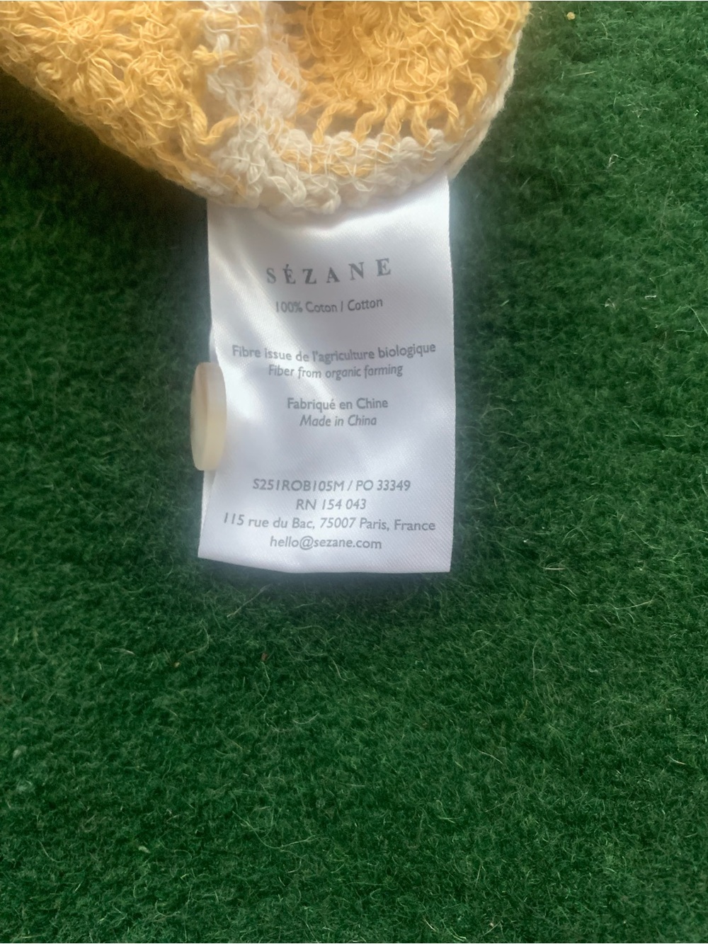 Sezane Cream and Mustard Crochet Button-Front Mini Dress - Picture 4 of 8
